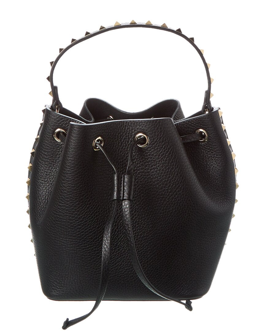 Valentino Rockstud Grainy Leather Bucket Bag (   ) Black ONE SIZE