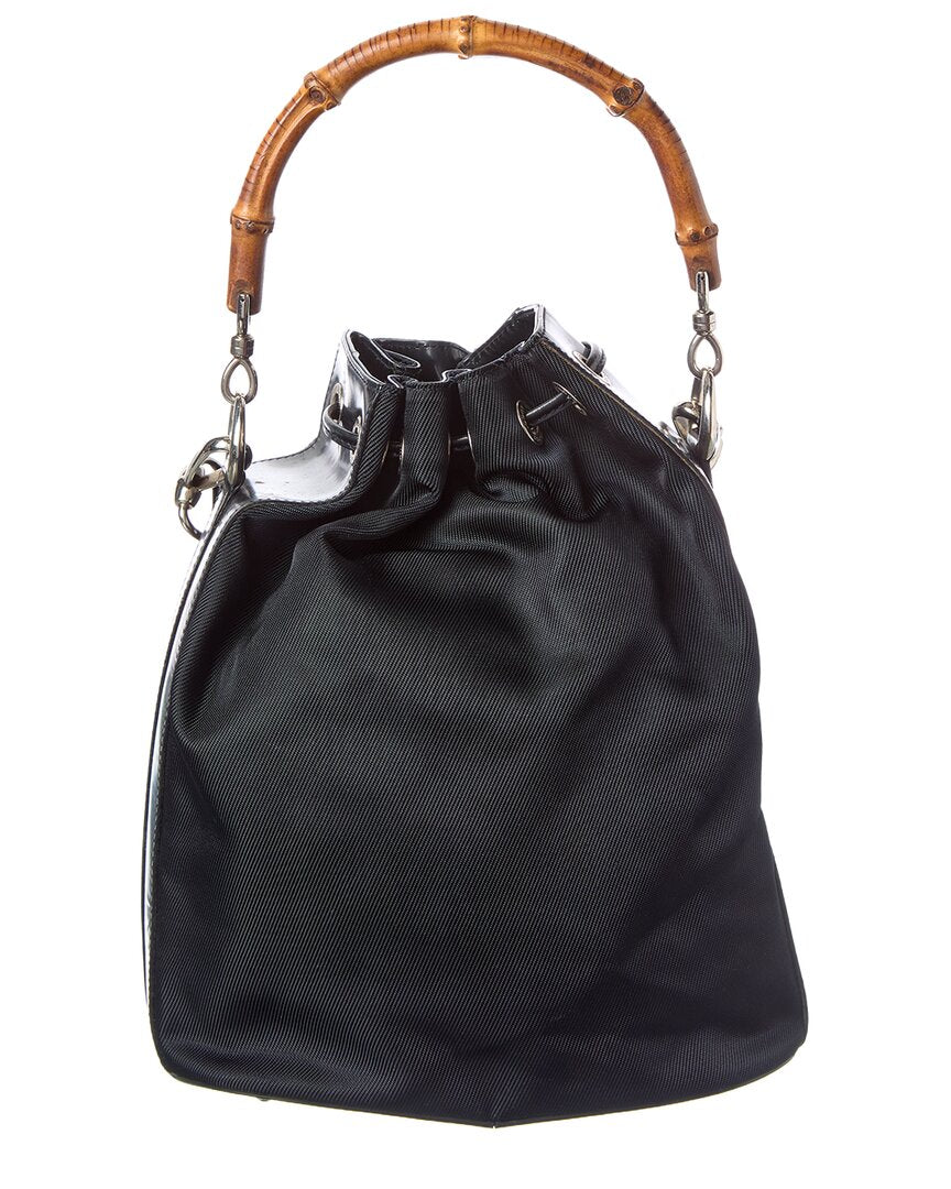 Gucci Black Not Selected Nylon Bamboo Two-Way Bucket Bag (Authentic  )