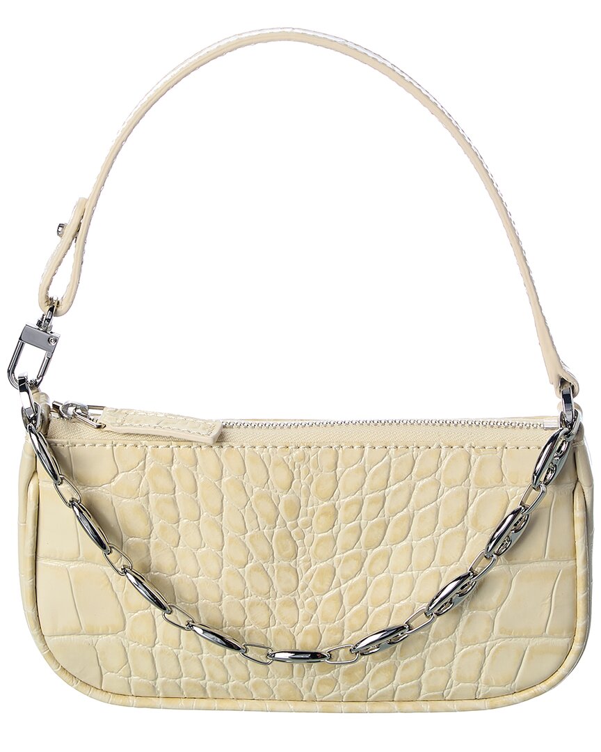By Far Rachel Mini Croc-Embossed Leather Shoulder Bag White ONE SIZE