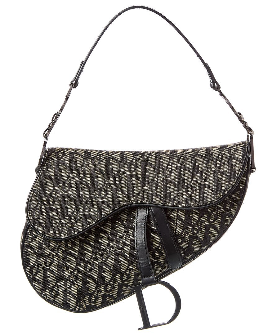 Dior Black Canvas Oblique Saddle Bag (Authentic  )