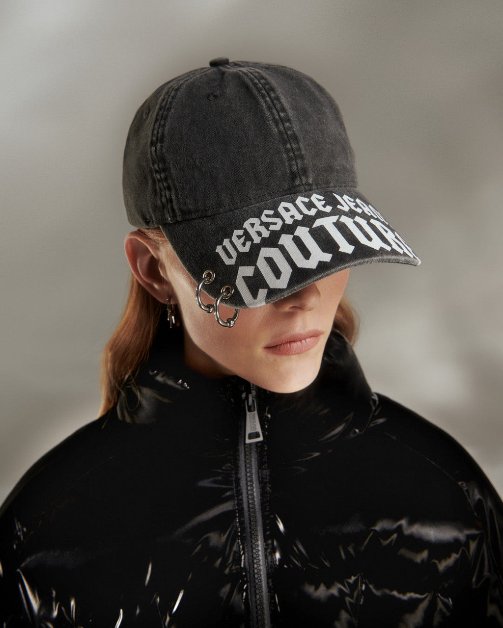 Versace Jeans Couture Black Gothic Logo Print Baseball Cap
