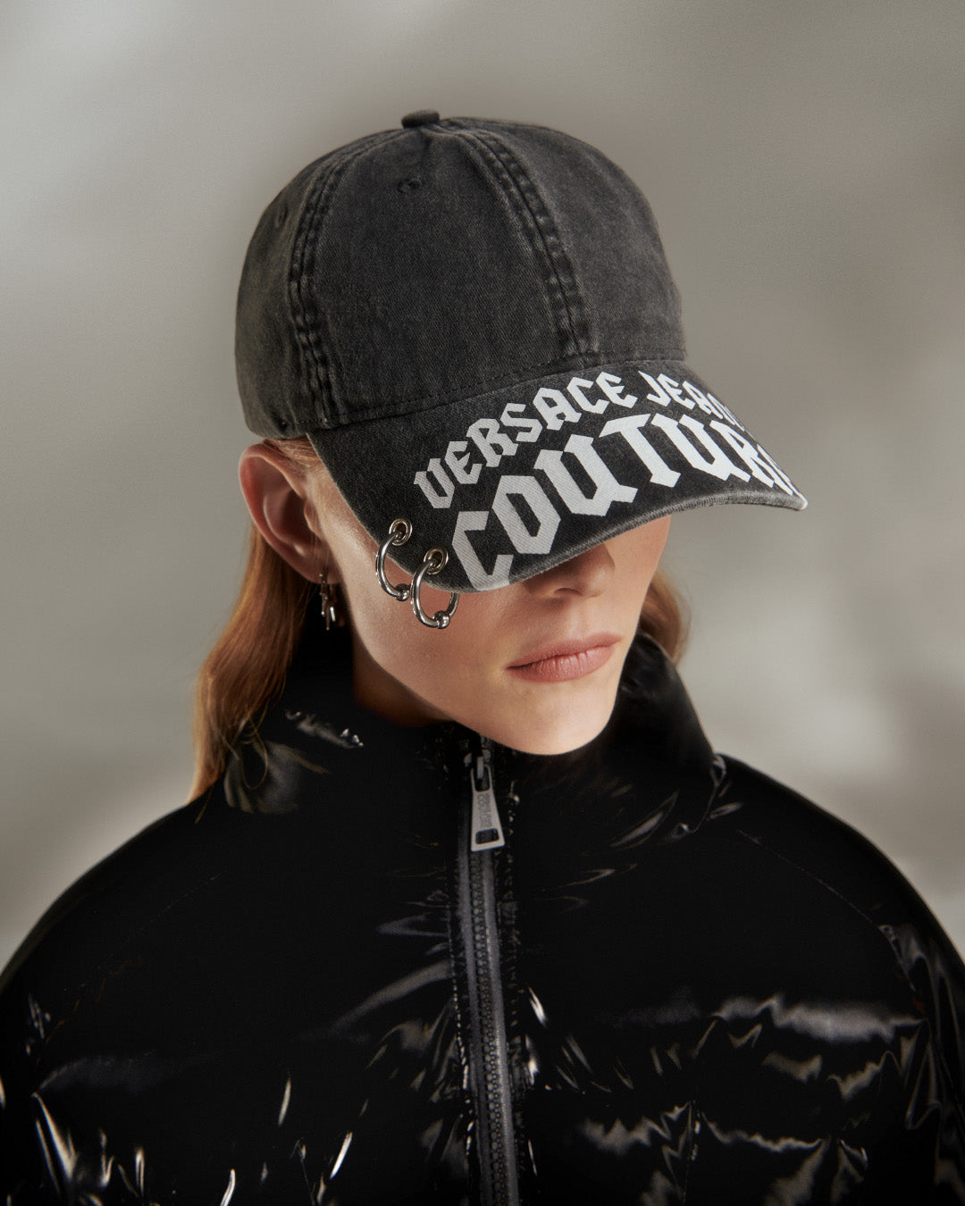 Versace Jeans Couture Black Gothic Logo Print Baseball Cap