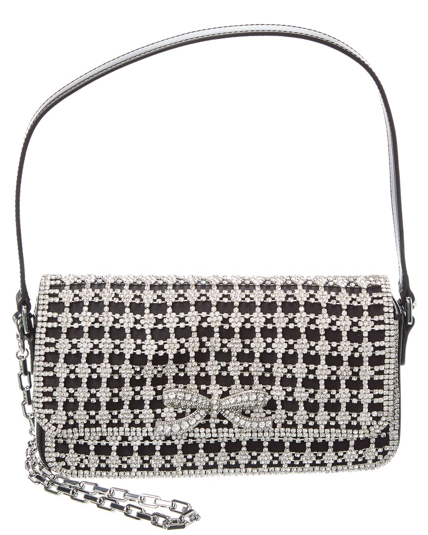 Self-Portrait Crystal Leather Baguette Bag Black ONE SIZE