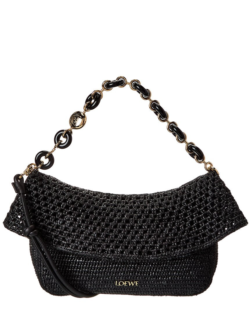 Loewe Ola Medium Raffia & Leather Shoulder Bag