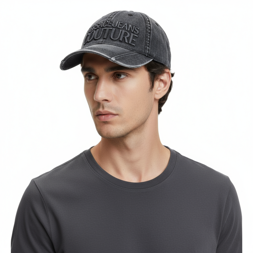 Versace Jeans Couture Denim Distressed Denim Subtle Logo Baseball Cap