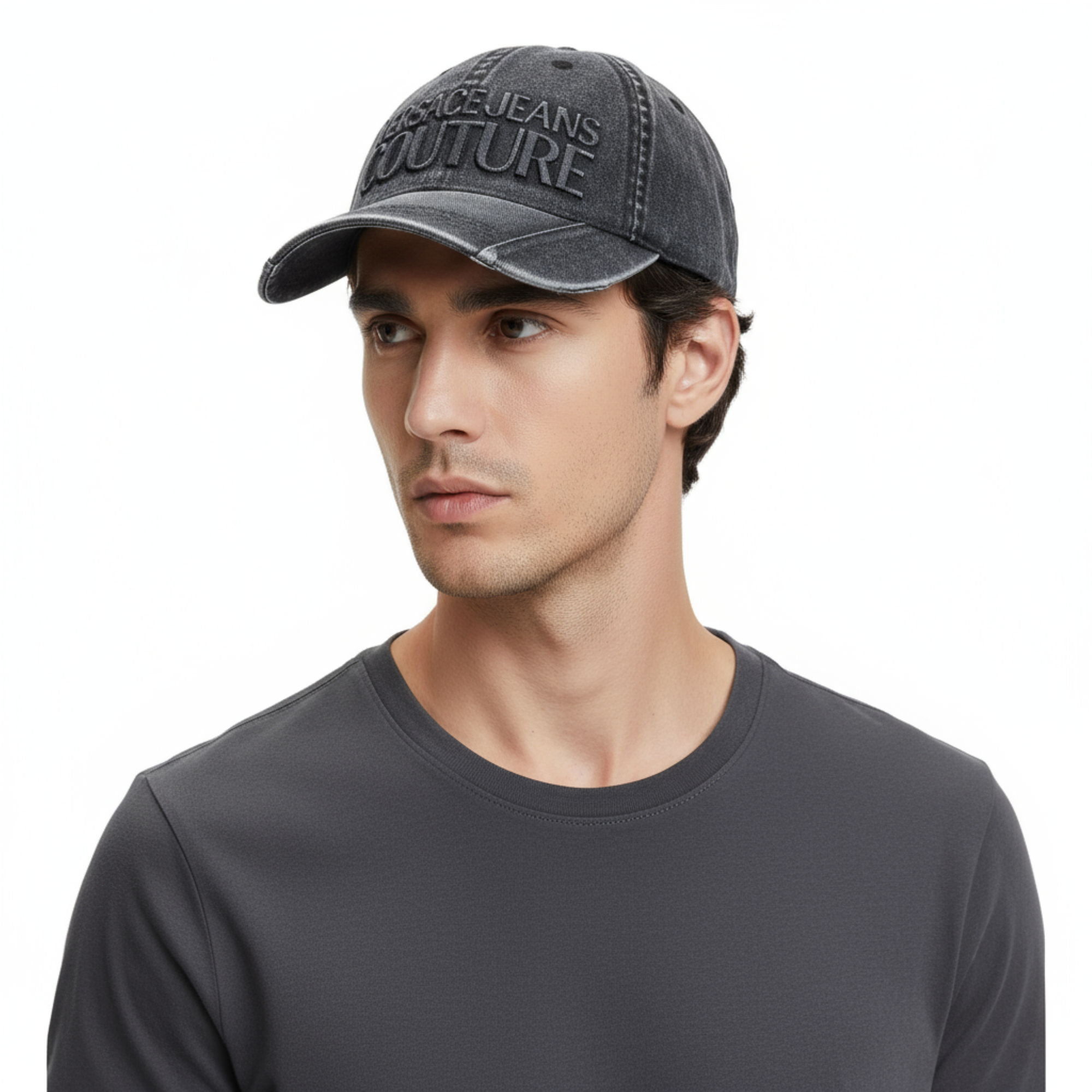 Versace Jeans Couture Denim Distressed Denim Subtle Logo Baseball Cap