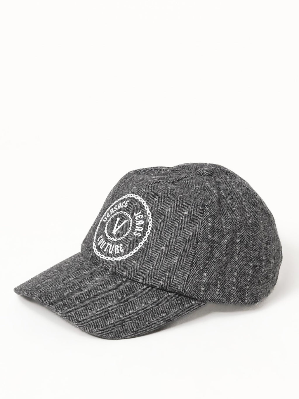 Versace Jeans Couture Black/White Flannel Medallion Logo Winter Cap