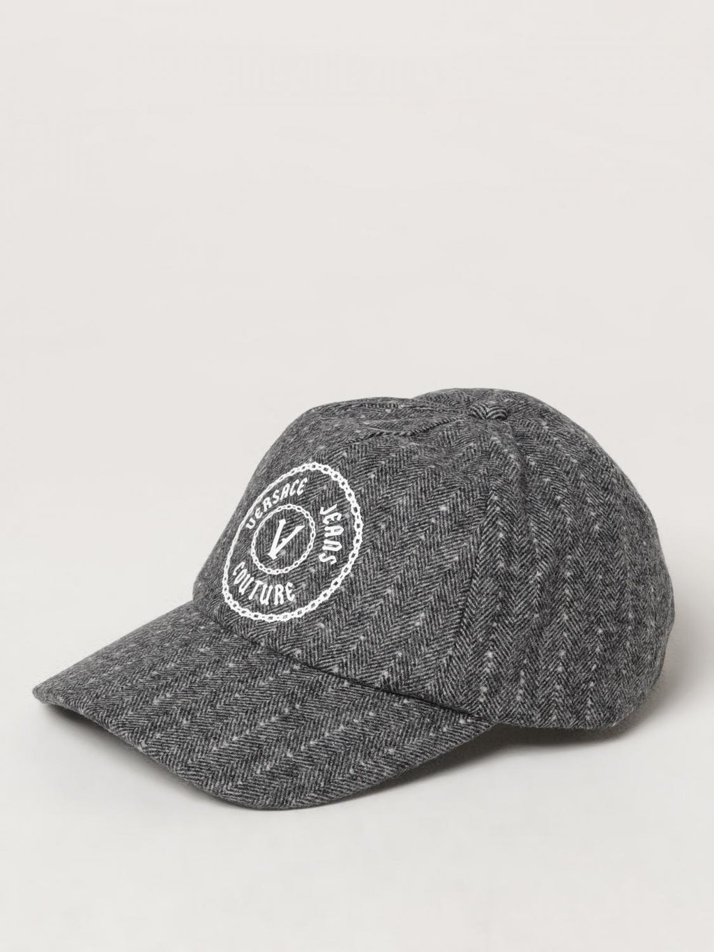 Versace Jeans Couture Black/White Flannel Medallion Logo Winter Cap