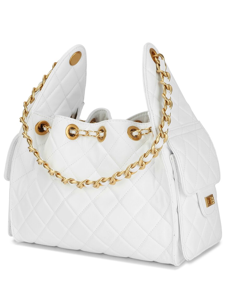 Tiffany & Fred Paris Quilted Leather Shoulder Bag, White