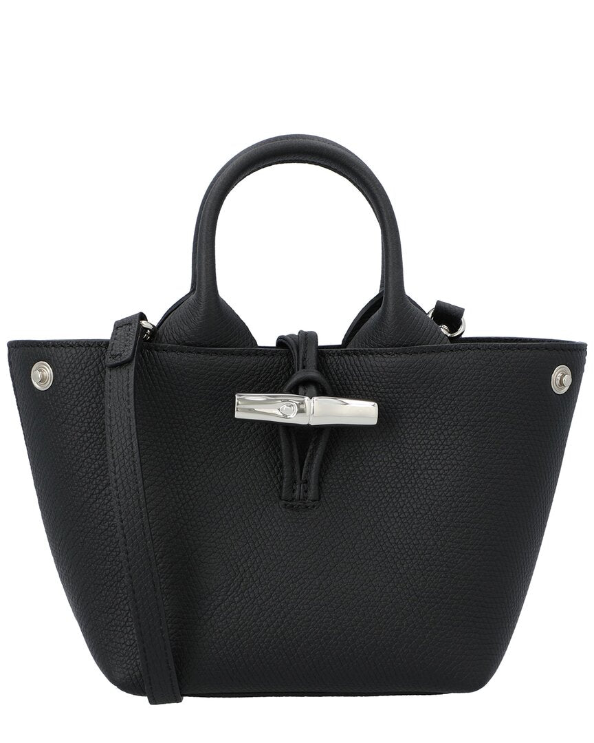 Longchamp Roseau Leather Top Handle Bag, Black
