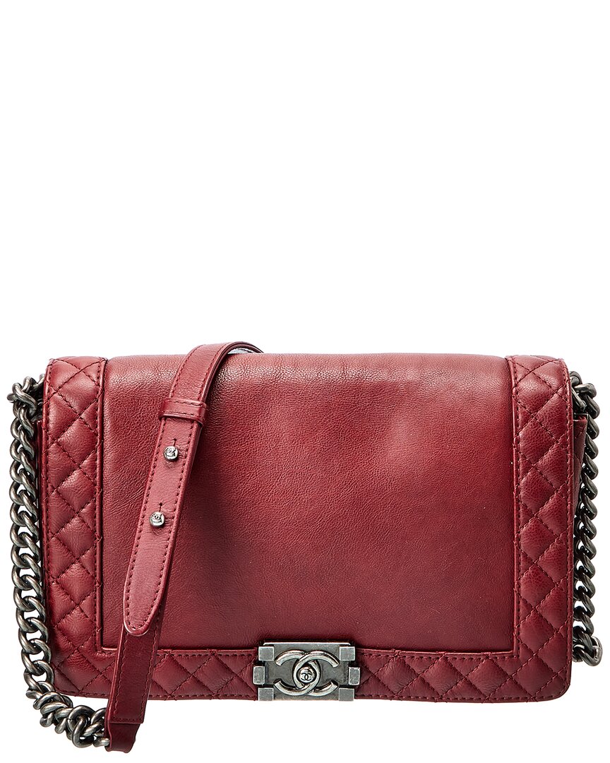 Chanel Brick Red Leather Medium Boy Reverso (Authentic  )
