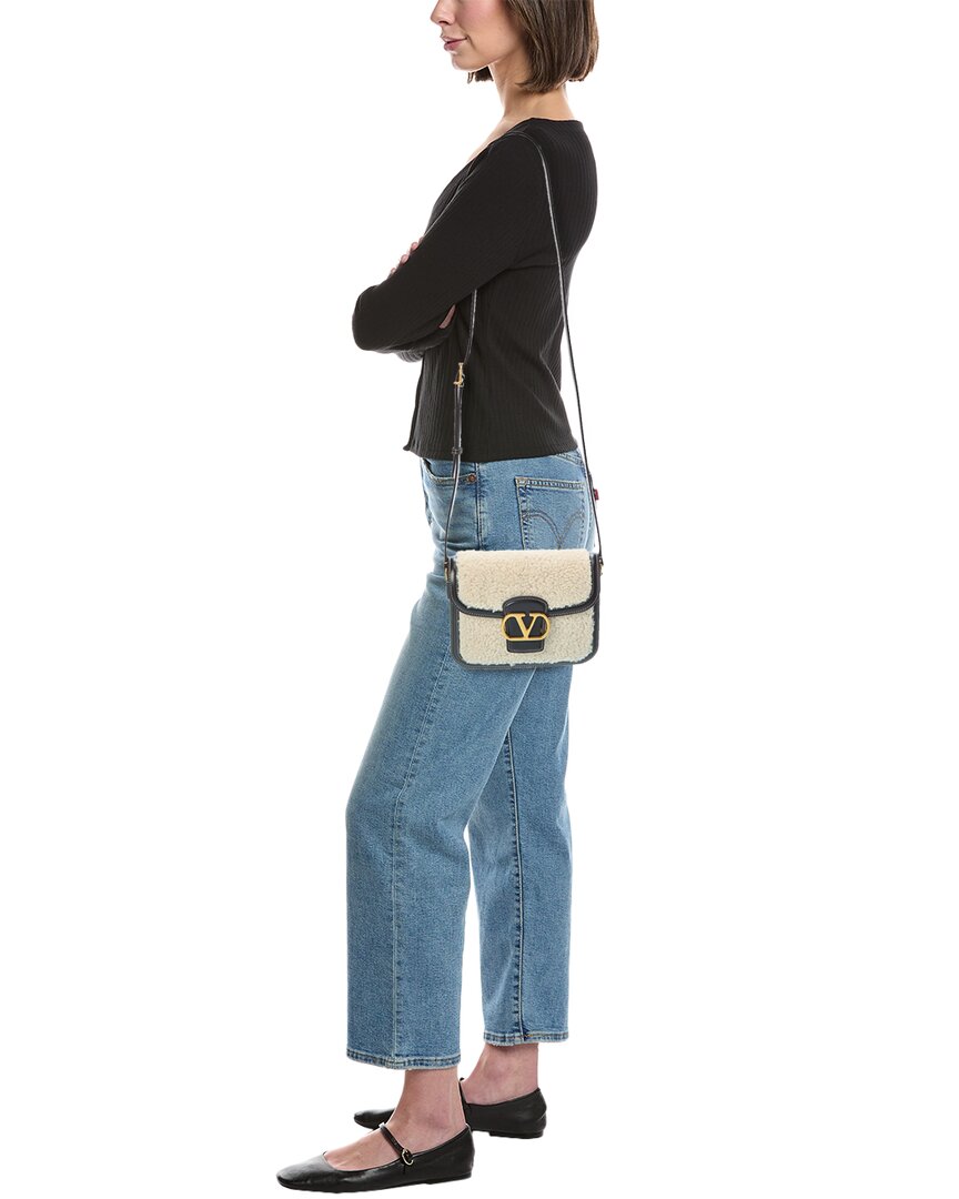 Valentino Vlogo Shearling & Leather Shoulder Bag