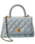 Chanel Blue Quilted Caviar Leather Extra Mini Coco Handle Flap (Authentic