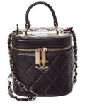 Chanel Black Quilted Lambskin Leather Trendy Vanity Case (Authentic  )
