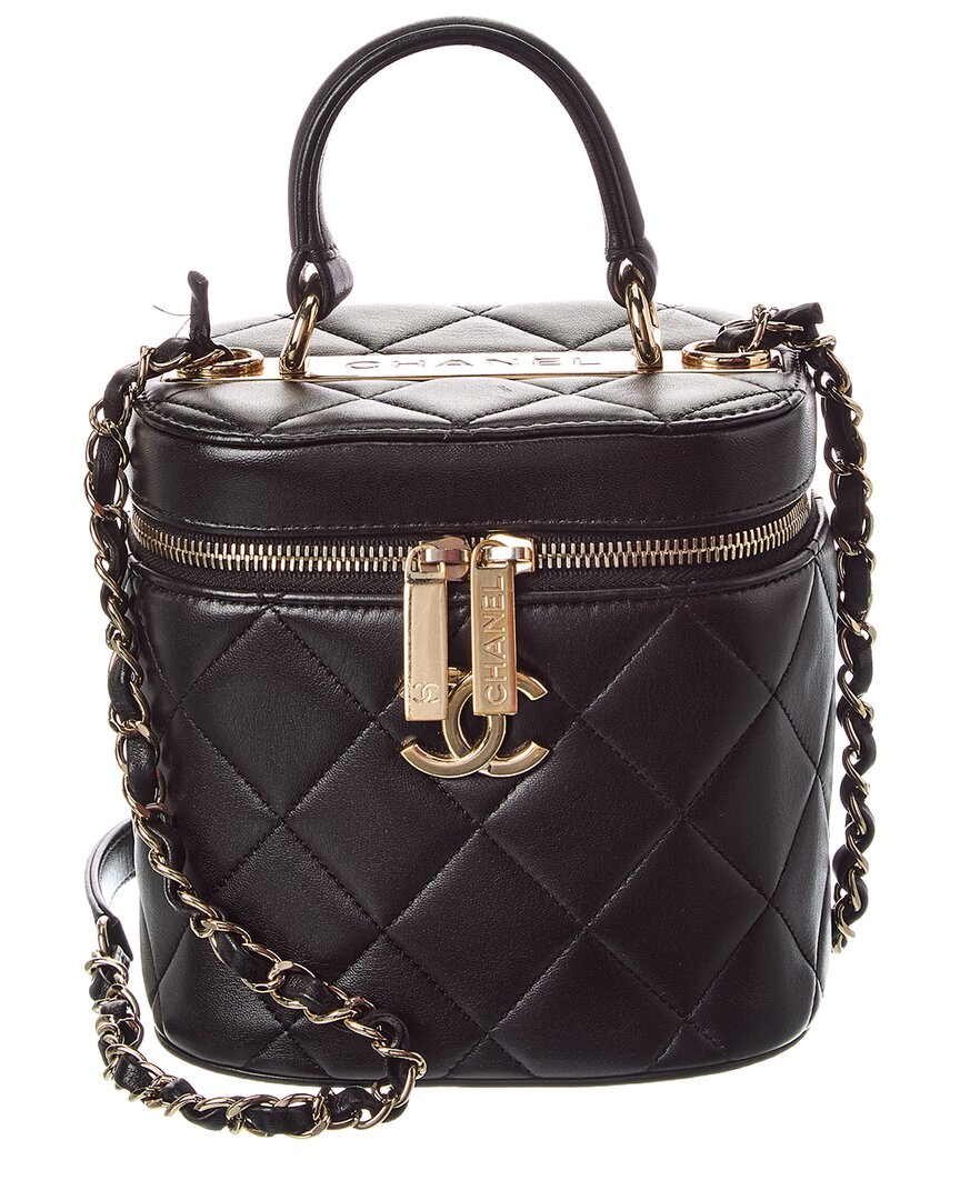 Chanel Black Quilted Lambskin Leather Trendy Vanity Case (Authentic  )