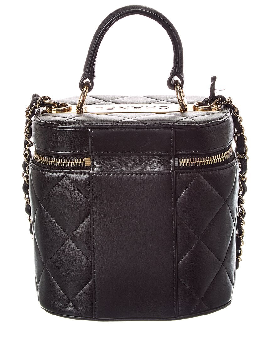 Chanel Black Quilted Lambskin Leather Trendy Vanity Case (Authentic  )