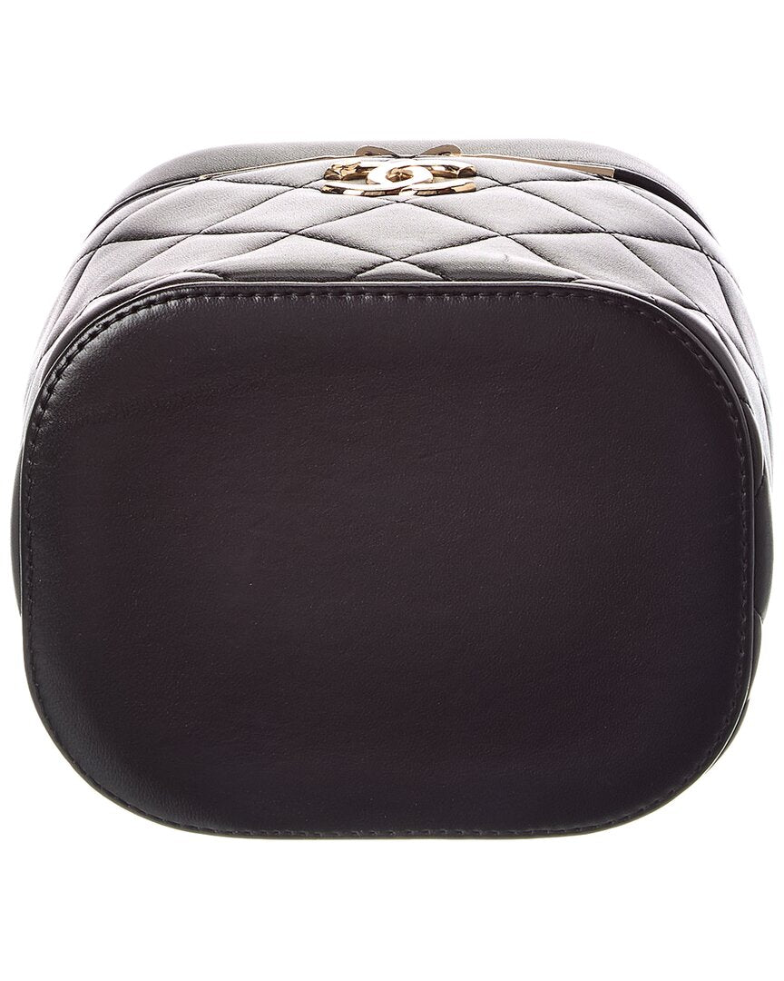Chanel Black Quilted Lambskin Leather Trendy Vanity Case (Authentic  )