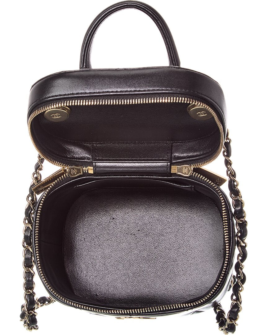 Chanel Black Quilted Lambskin Leather Trendy Vanity Case (Authentic  )