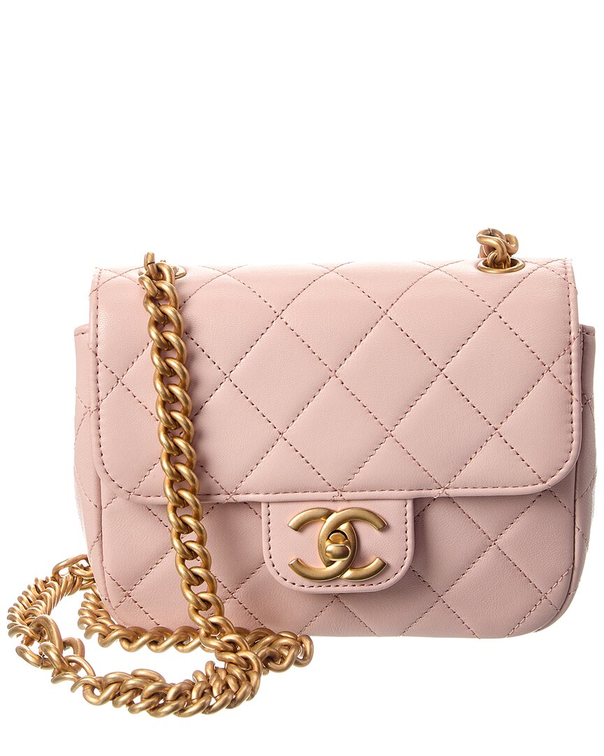 Chanel Pink Quilted Lambskin Leather Square Single Flap (Authentic  )