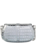 Versace Croc-Embossed Leather Shoulder Bag