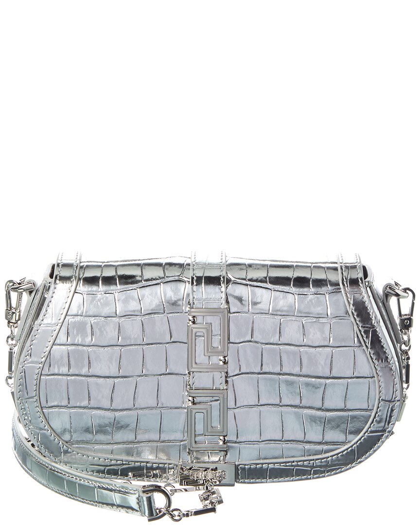 Versace Croc-Embossed Leather Shoulder Bag