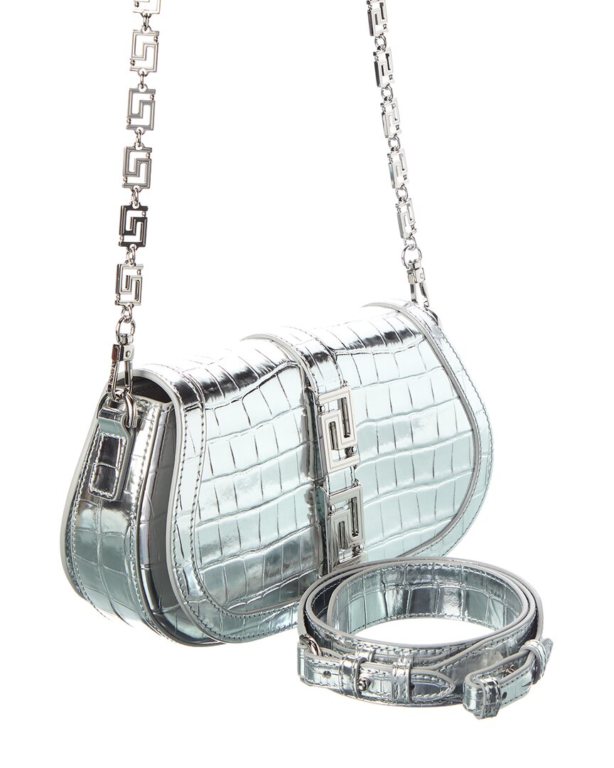 Versace Croc-Embossed Leather Shoulder Bag