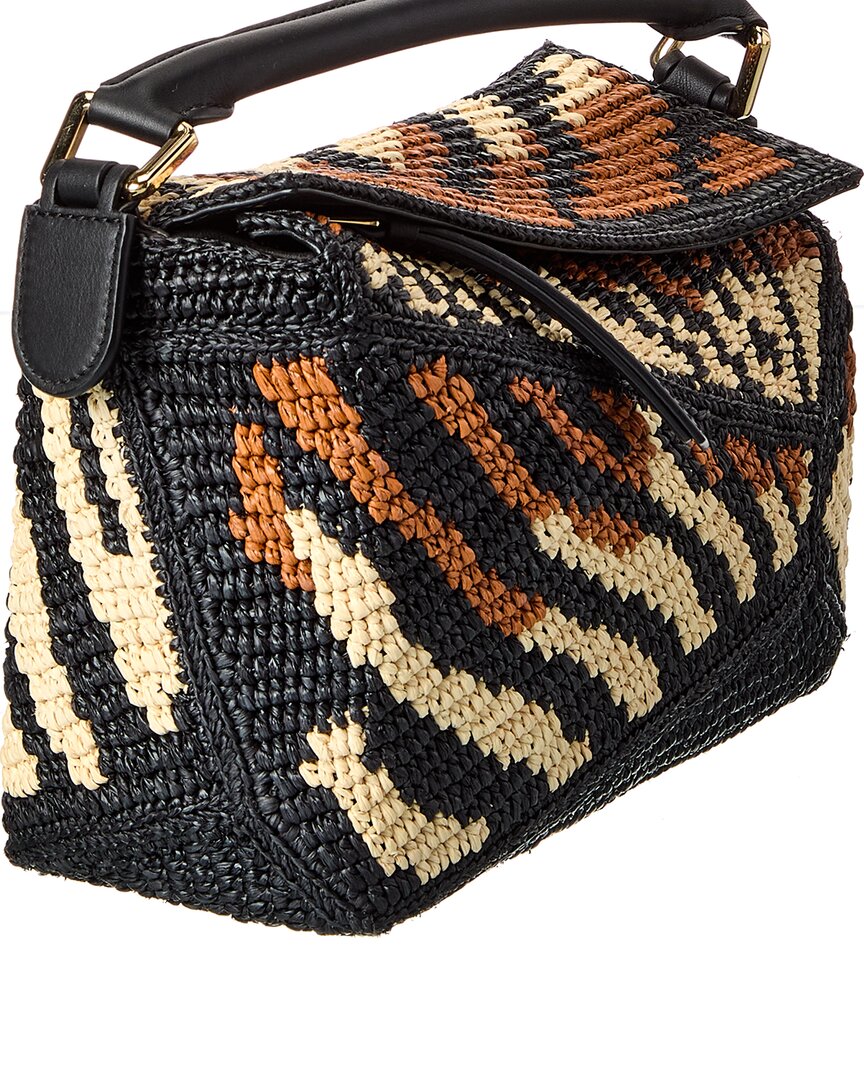 Loewe Puzzle Edge Small Raffia & Leather Shoulder Bag