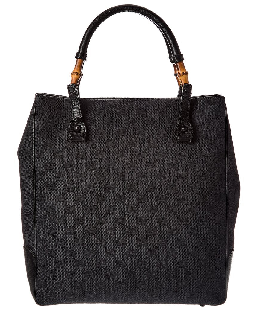 Gucci Black Gg Canvas Bamboo Handle Bag (Authentic  )