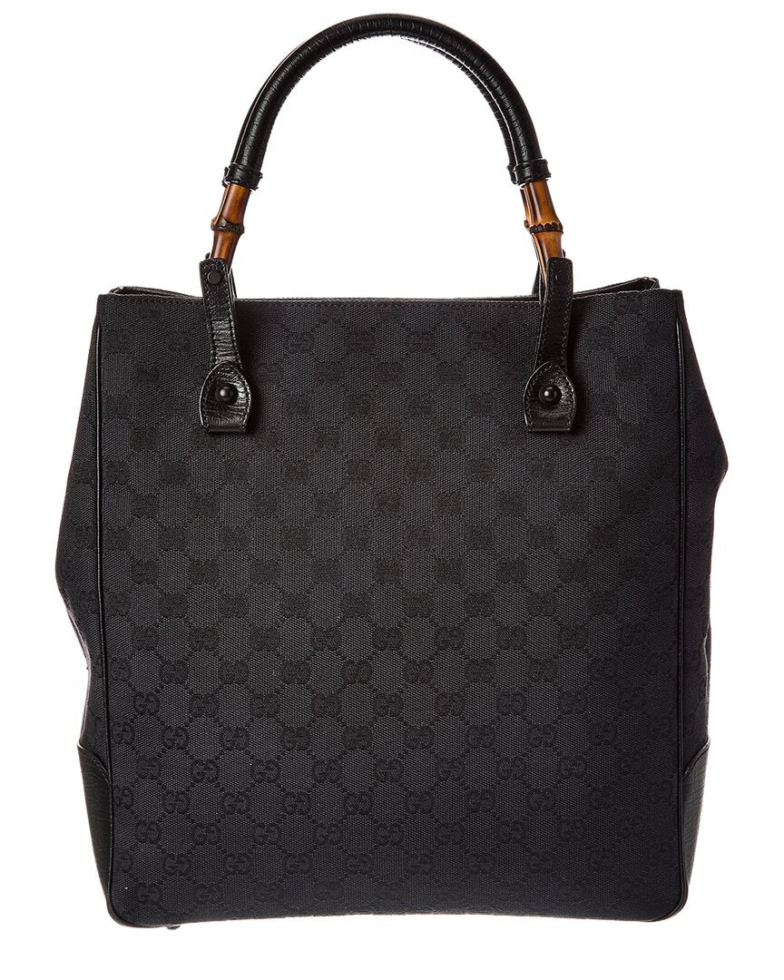 Gucci Black Gg Canvas Bamboo Handle Bag (Authentic  )