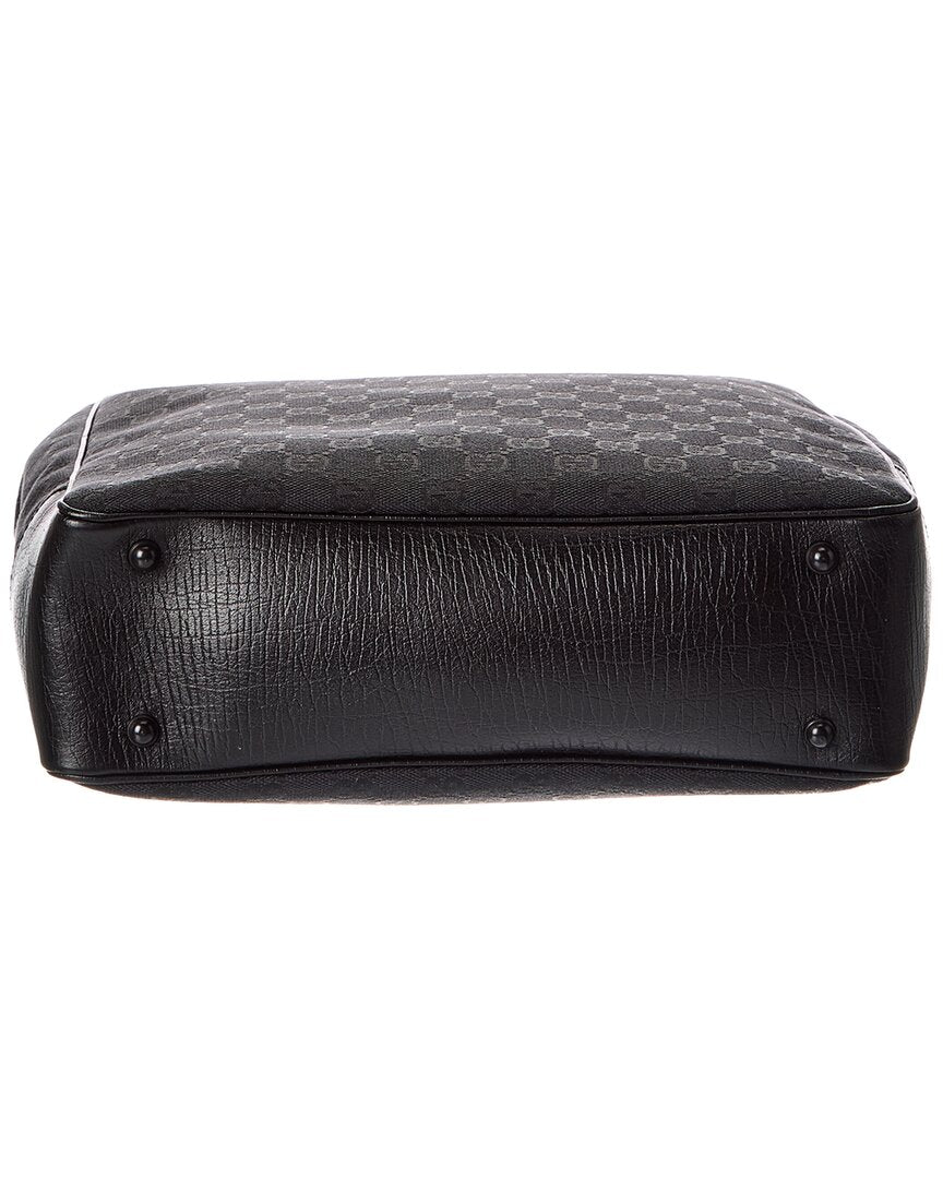 Gucci Black Gg Canvas Bamboo Handle Bag (Authentic  )