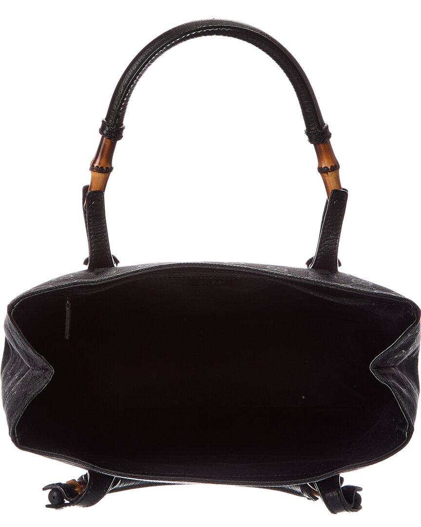 Gucci Black Gg Canvas Bamboo Handle Bag (Authentic  )