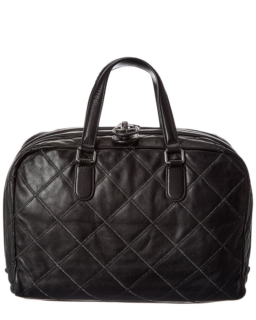 Chanel Black Calfskin Leather Stitched Bowling Bag (Authentic  )