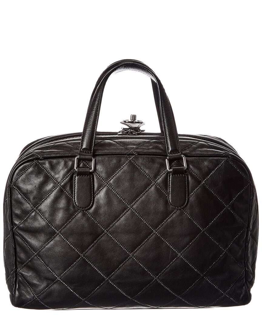 Chanel Black Calfskin Leather Stitched Bowling Bag (Authentic  )