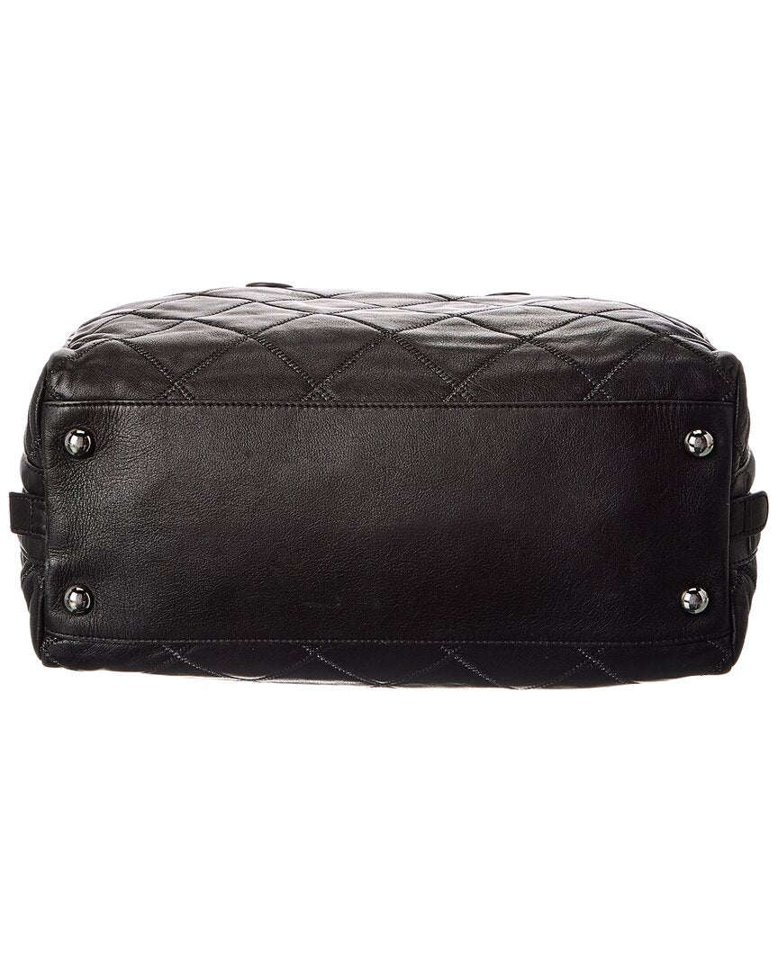 Chanel Black Calfskin Leather Stitched Bowling Bag (Authentic  )