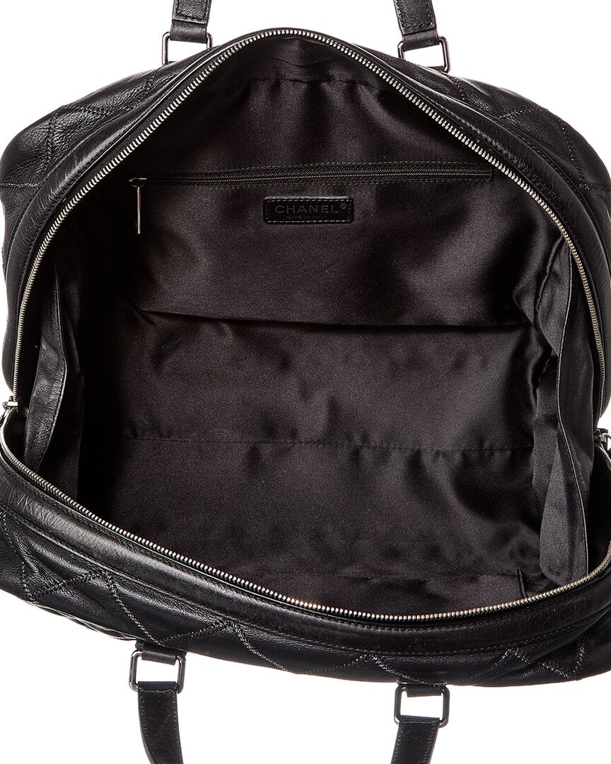 Chanel Black Calfskin Leather Stitched Bowling Bag (Authentic  )