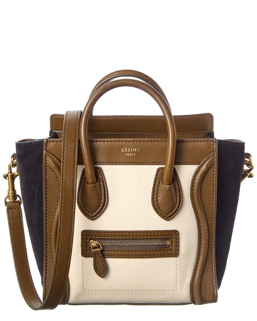Celine Cream Textured Calfskin Leather Nano Tri-Color Luggage (Authentic Pre-