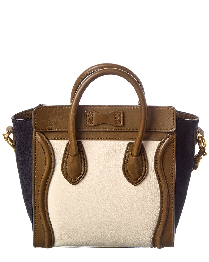 Celine Cream Textured Calfskin Leather Nano Tri-Color Luggage (Authentic Pre-