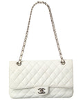 Chanel White Caviar Leather Classic Double Flap Shw Medium (  Pre-
