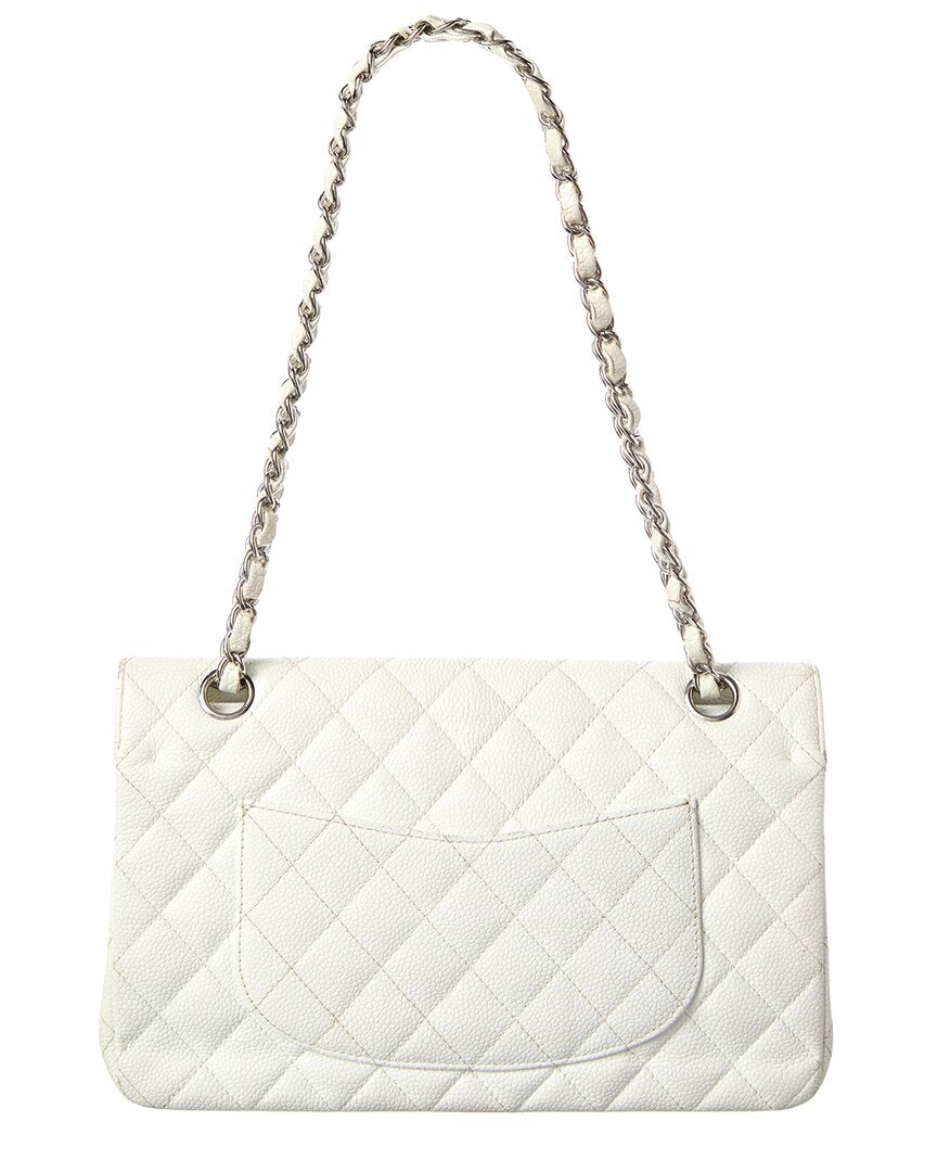 Chanel White Caviar Leather Classic Double Flap Shw Medium (  Pre-