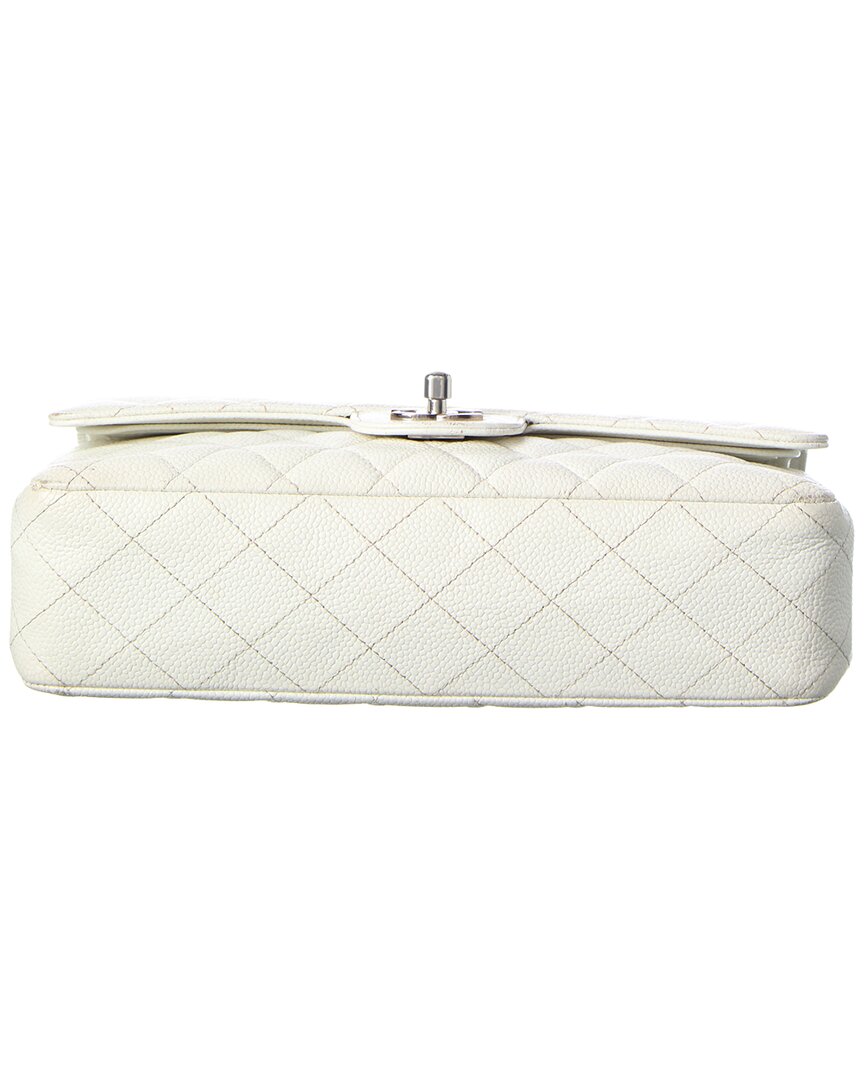 Chanel White Caviar Leather Classic Double Flap Shw Medium (  Pre-