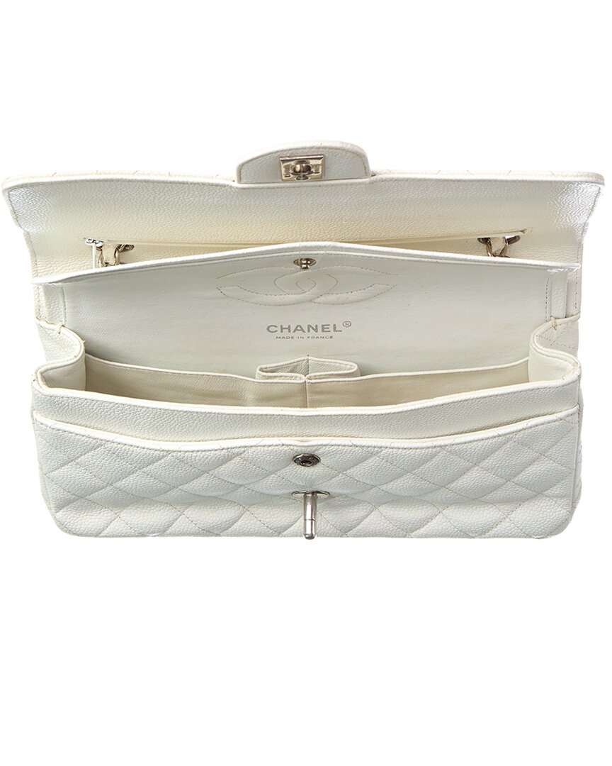 Chanel White Caviar Leather Classic Double Flap Shw Medium (  Pre-