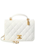 Chanel White Caviar Quilted Leather Mini Top Handle Flap (Authentic  )