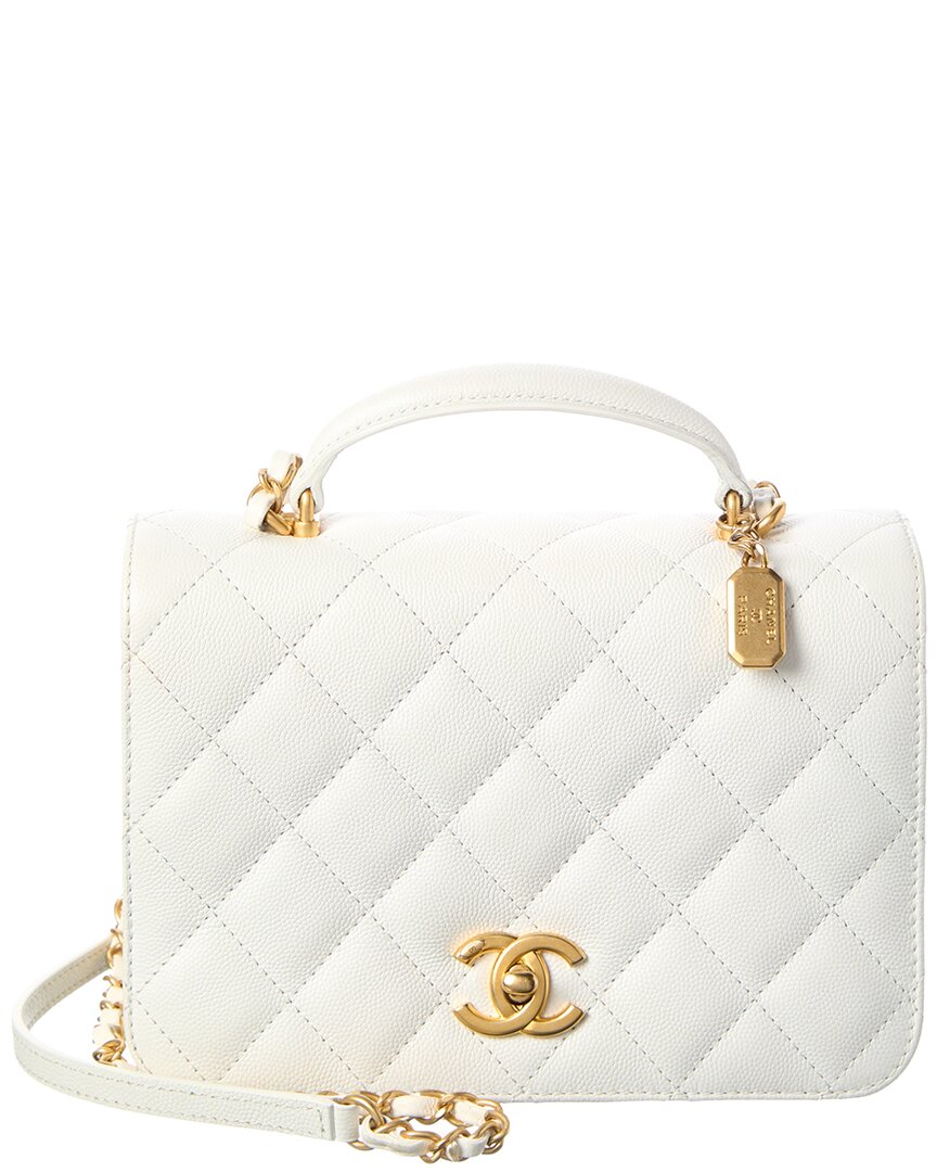 Chanel White Caviar Quilted Leather Mini Top Handle Flap (Authentic  )