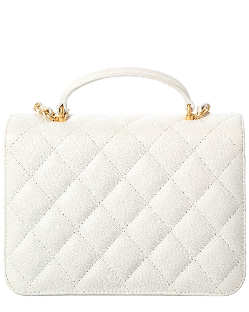 Chanel White Caviar Quilted Leather Mini Top Handle Flap (Authentic  )