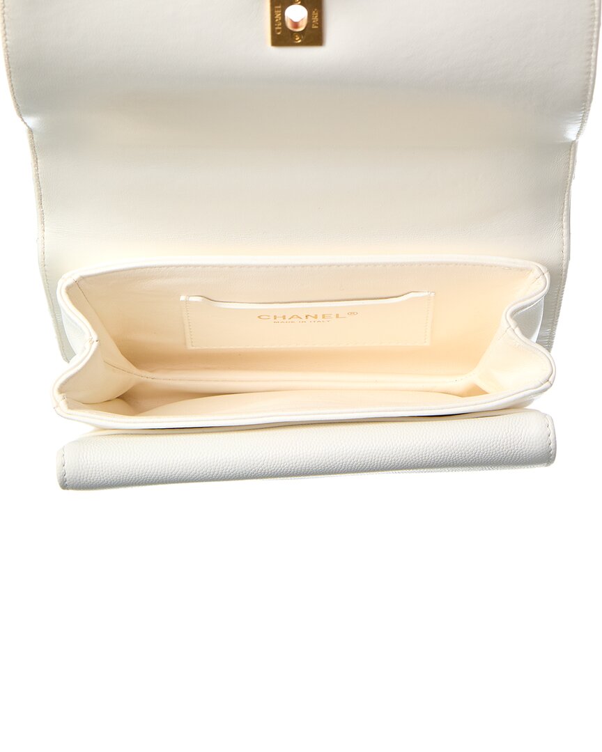 Chanel White Caviar Quilted Leather Mini Top Handle Flap (Authentic  )