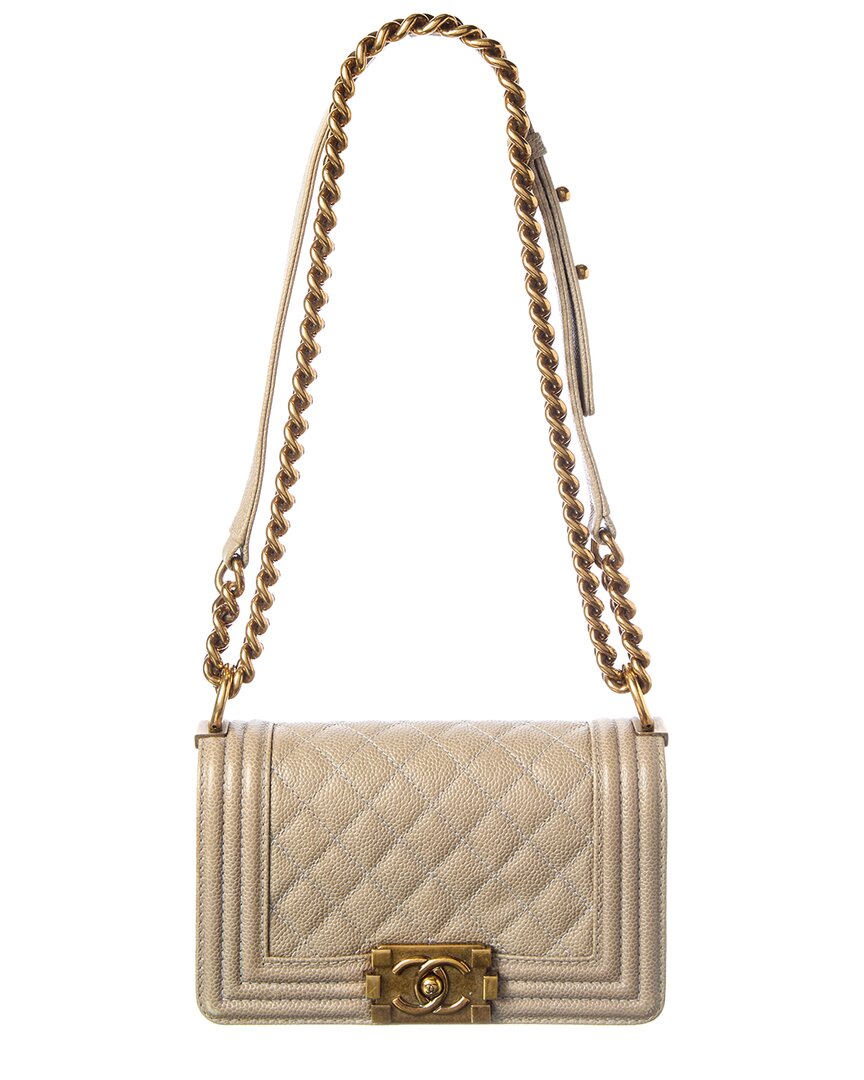 Chanel Beige Caviar Quilted Leather Small Boy Flap (Authentic  )