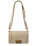 Chanel Beige Caviar Quilted Leather Small Boy Flap (Authentic  )