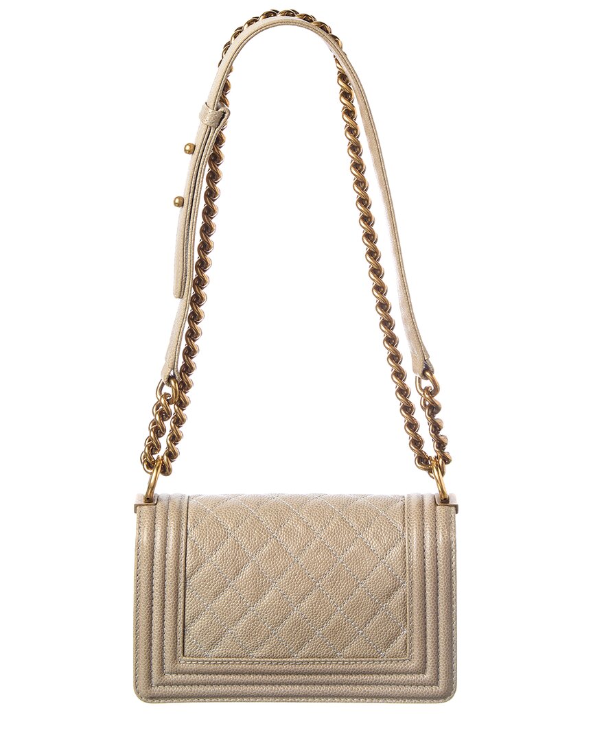 Chanel Beige Caviar Quilted Leather Small Boy Flap (Authentic  )