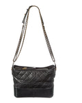 Chanel Black Smooth Calfskin Leather Aged Smooth Quilted Medium Gabrielle Logo