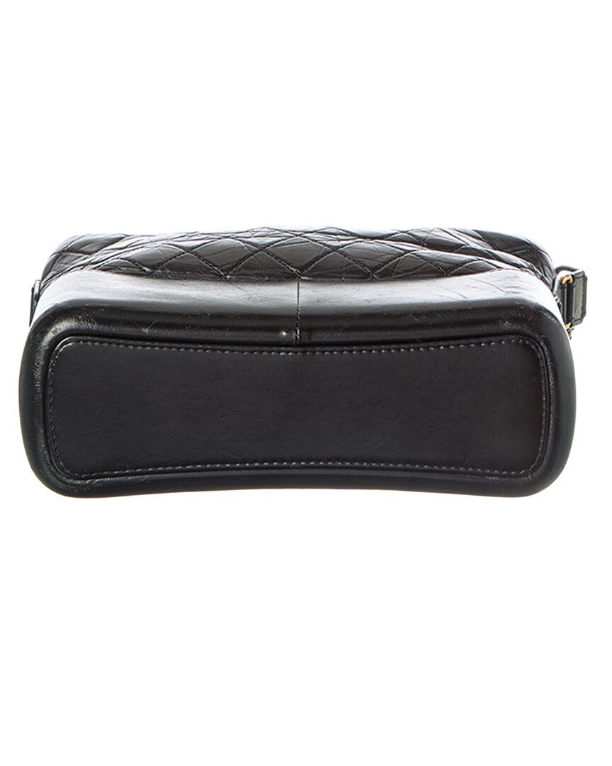 Chanel Black Smooth Calfskin Leather Aged Smooth Quilted Medium Gabrielle Logo